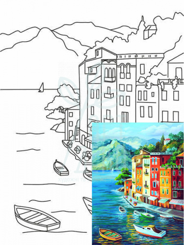 Полотно на картоні з контуром Морський пейзаж №1, 30х40 см, бавовна, акрил, ROSA Start