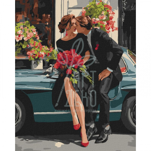 Набір для розпису за номерами "Романтична пара біля авто", 40х50 см, Ідейка