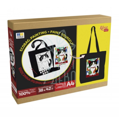 Набір екосумка-розмальовка "Яскравий кіт", бавовна, 38х42 см, чорна, ROSA Talent