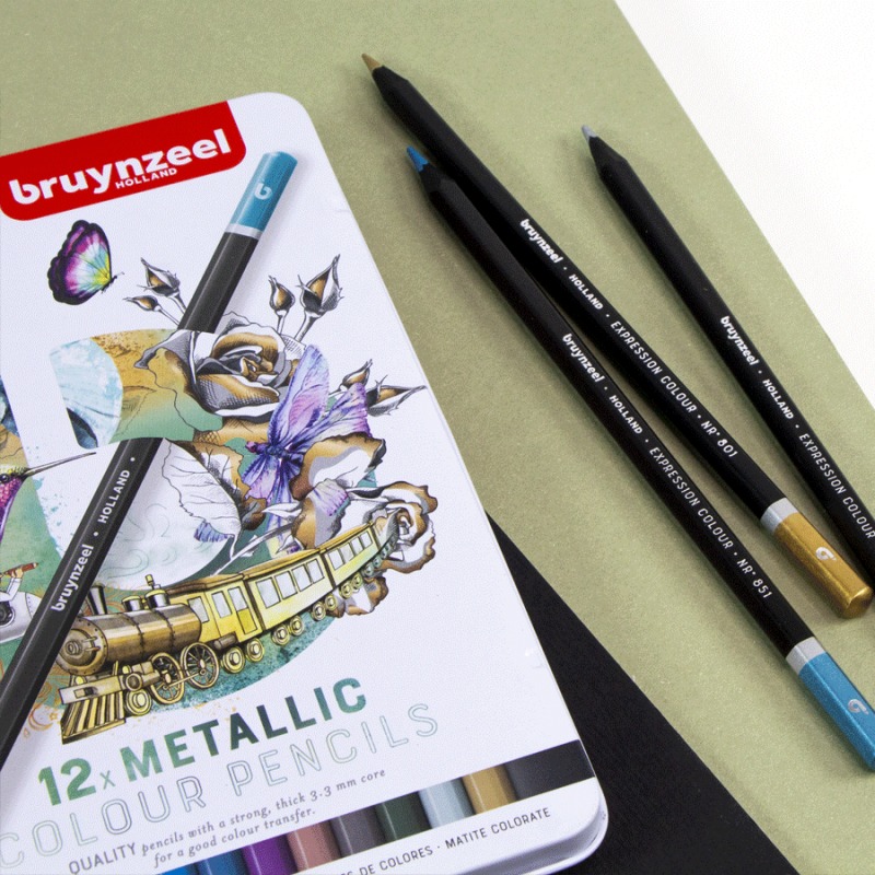 Набір олівців кольорових EXPRESSION METALLIC, в металевій коробці, 12 шт, Bruynzeel