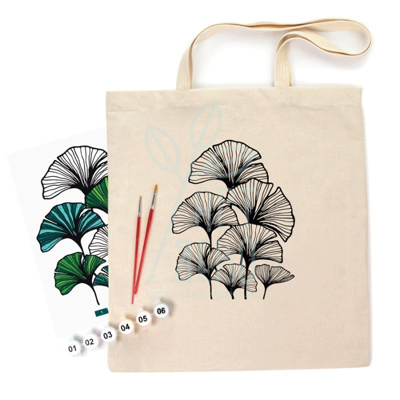 Набір екосумка-розмальовка "Листя гінкго", бавовна, 38х42 см, ROSA Talent