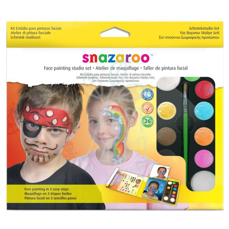 Набір фарб для аквагриму Face Painting Studio Set, 9 кол.+пензлик+2 губки, Snazaroo
