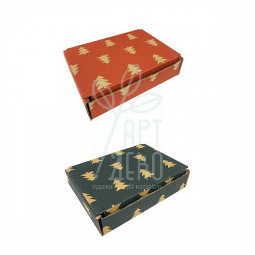 Коробка подарункова, гофрокартон "Ялинки", 15х11,5х3,5 см, Україна
