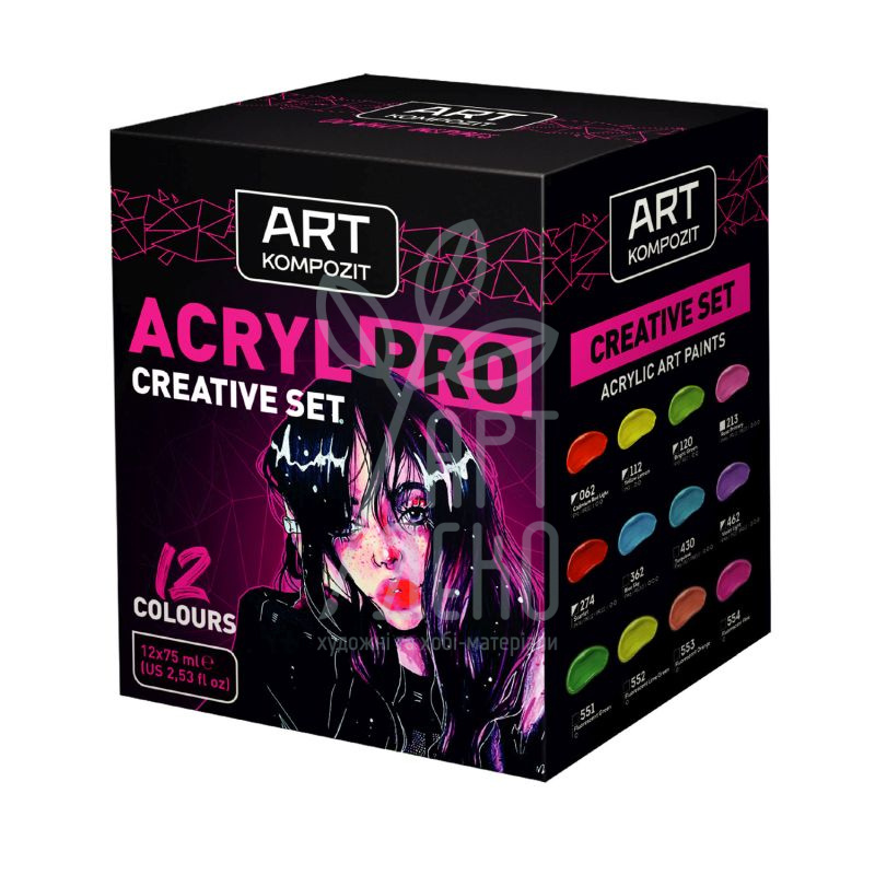 Набір акрилових фарб Acryl Pro Creative, 12х75 мл, Art Kompozit 