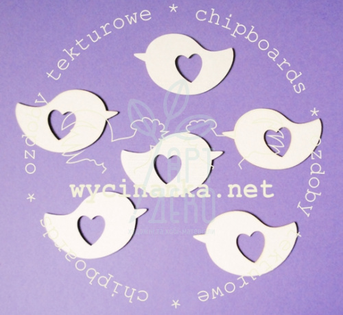 Набір чипбордів "Пташки з сердечками", 6 шт., Wycinanka