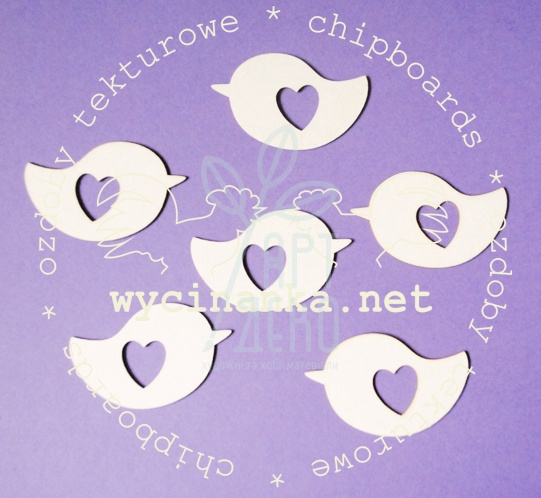 Набір чипбордів "Пташки з сердечками", 6 шт., Wycinanka