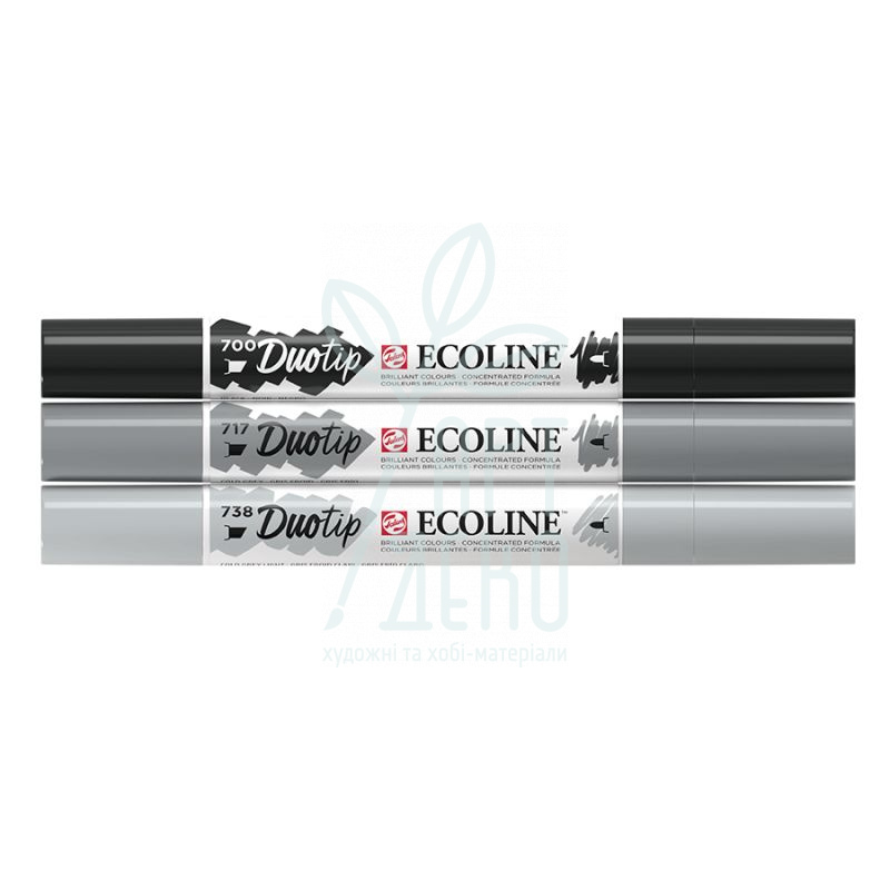 Набір маркерів акварельних двосторонніх Ecoline Duo Tip Black&Grey, 3 шт, Royal Talens