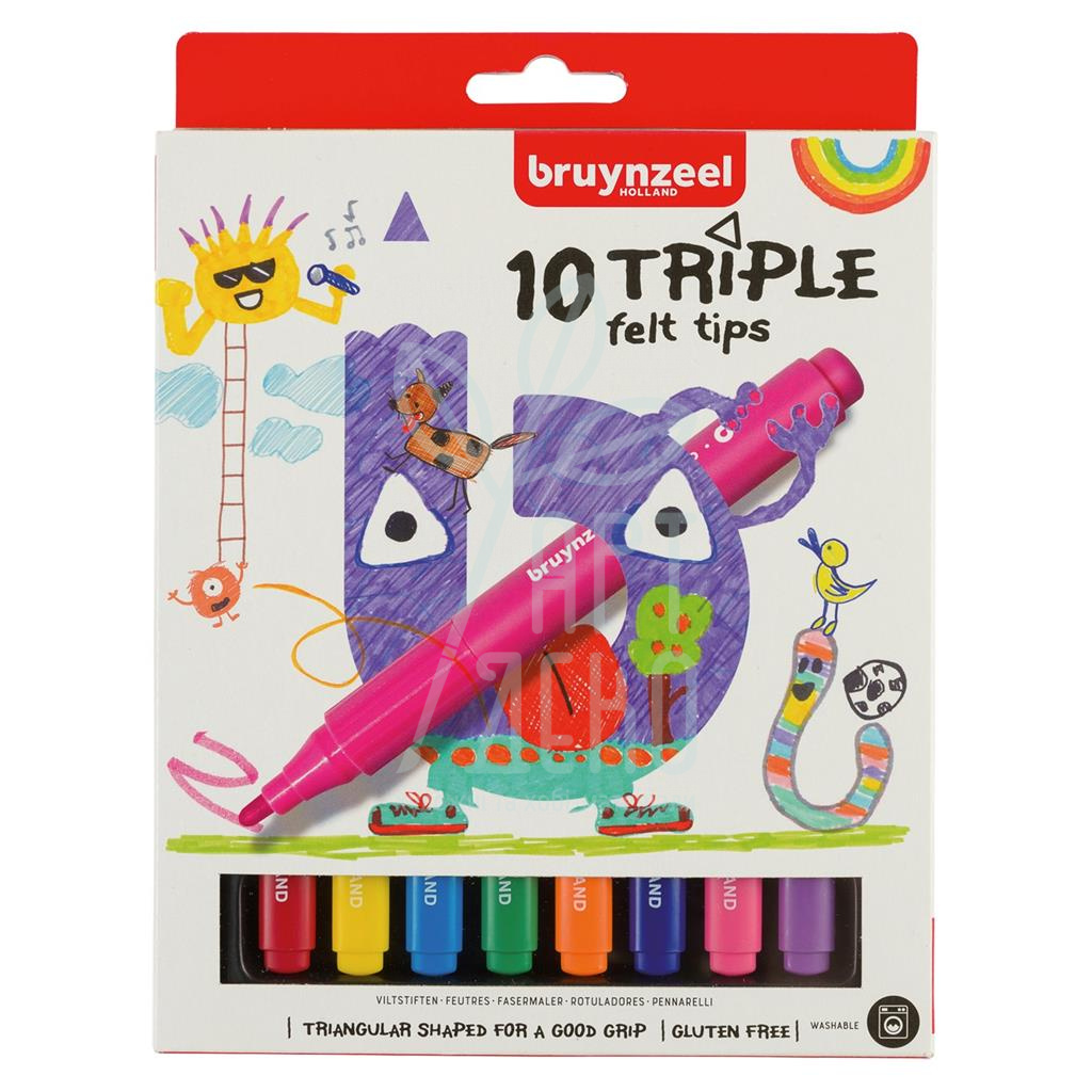 Набір фломастерів Triple felt, тригранні, 10 шт, Bruynzeel