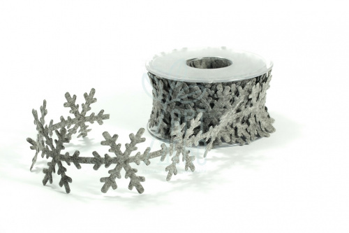 Стрічка фетрова фігурна "Сніжинки", сіра, 40 мм 