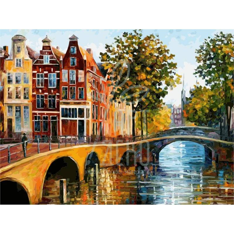 Полотно на картоні з контуром "Амстердам", 30х40 см, бавовна, акрил, ROSA Start