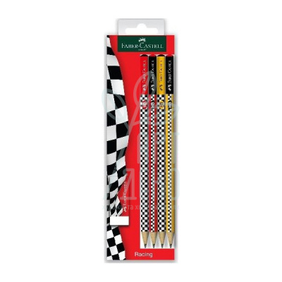 Набір олівців графітних Racing, 4 шт + гумка, Faber-Castell