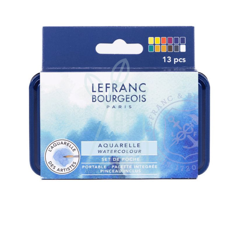 Набір акварельних фарб Fine Watercolour Bourgeois, в металевому пеналі, напівкувети, 12 шт., Lefranc