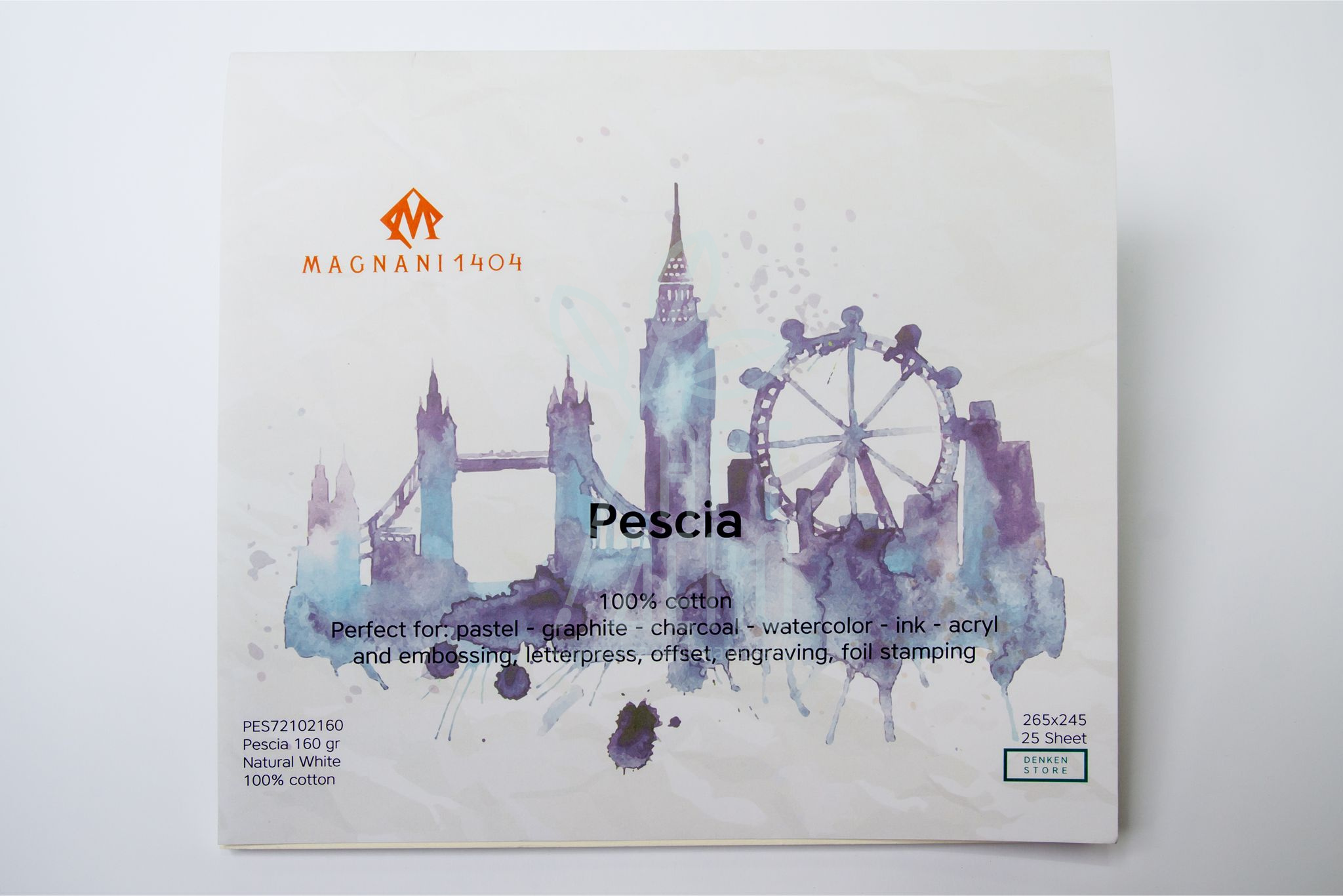 Склейка для рисунку, акварелі, акрилу Pescia Nat. White, 26,5x24,5 см, 160 г/м2, 25 л., Magnani