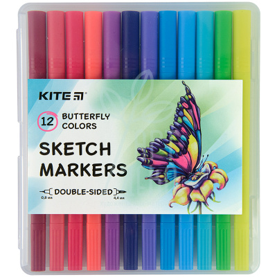 Набір скетч-маркерів двосторонніх Butterfly, 12 шт, Kite