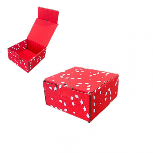 Коробка подарункова, гофрокартон "Льодяники", 26х26х8,5 см, червона, Україна