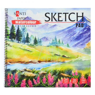 Альбом для ескізів Watercolour Collection, спіраль, 31,5х29,5 см, 200 г/м2, 20 л., Santi