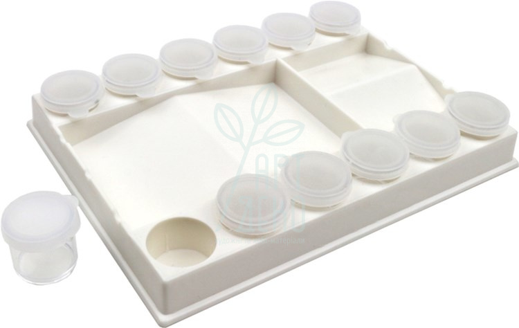 Палітра пластикова, прямокутна, 12 лунок, 20,5х15х3 см.+ 12 баночок, D.K.ART & CRAFT