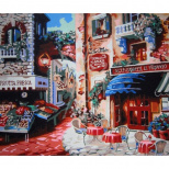 Набір для розпису за номерами Міський пейзаж "Кафе на розі вулиці", 40х50 см, Ідейка