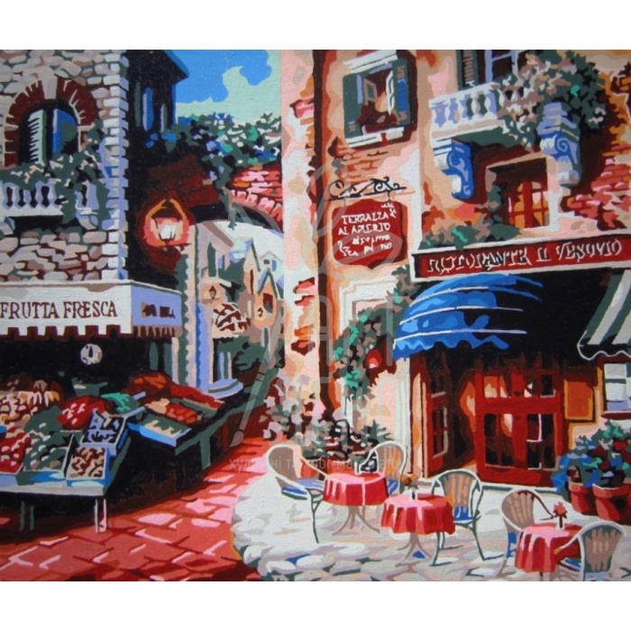 Набір для розпису за номерами Міський пейзаж "Кафе на розі вулиці", 40х50 см, Ідейка