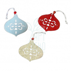 Декор з фетру "Ялинкова куля", з підвісом, червона/біла/бежева, 10х10 см, Україна