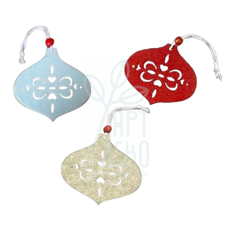 Декор з фетру "Ялинкова куля", з підвісом, червона/біла/бежева, 10х10 см, Україна