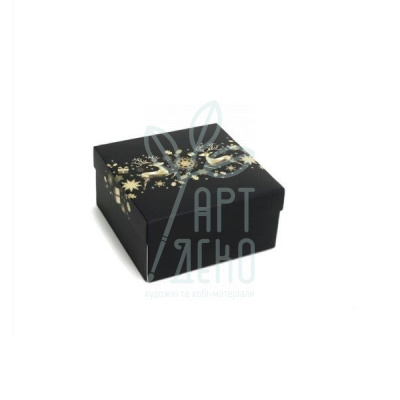 Коробка декоративна "Олені", 14х14х7 см, чорна, Україна