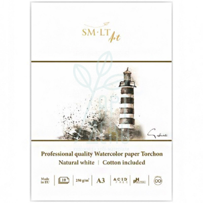 Склейка для акварелі Pro Create Torchon, 250 г/м2, 10 л, білий папір, SMILTAINIS Склейка для акварелі Pro Create Torchon, 250 г/м2, 10 л, білий папір, SMILTAINIS