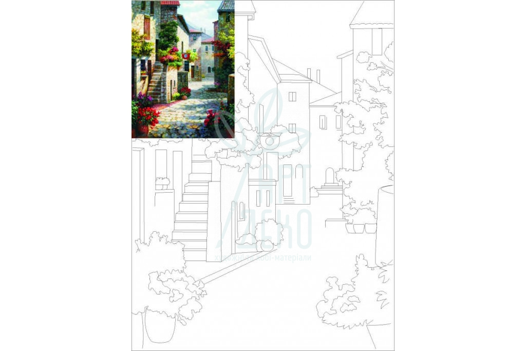 Полотно на картоні з контуром Пейзаж №1, 30х40 см, бавовна, акрил, ROSA Start