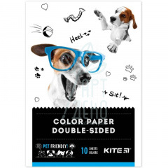 Набір паперу кольорового Dogs, двосторонній, А5 (14,8х21 см), 10 л., Kite 
