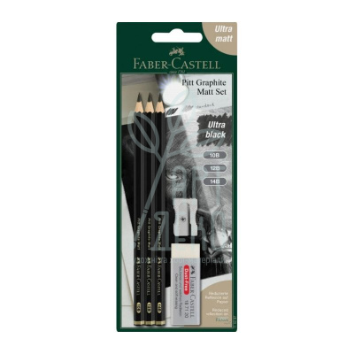 Набір олівців графітних PITT Graphite Matt, 3 шт, + гумка та точилка, Faber-Castell Набір олівців графітних PITT Graphite Matt, 3 шт, + гумка та точилка, Faber-Castell