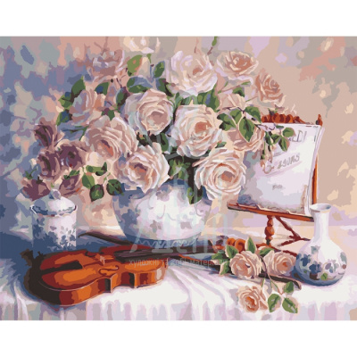 Набір для розпису за номерами Натюрморт "Троянди та скрипка", 40х50 см, Ідейка