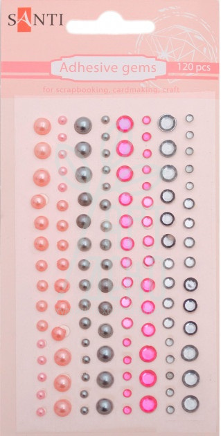 Набір страз і перлин самоклеючих, "Рожеві-сірі", 120 шт, Santi