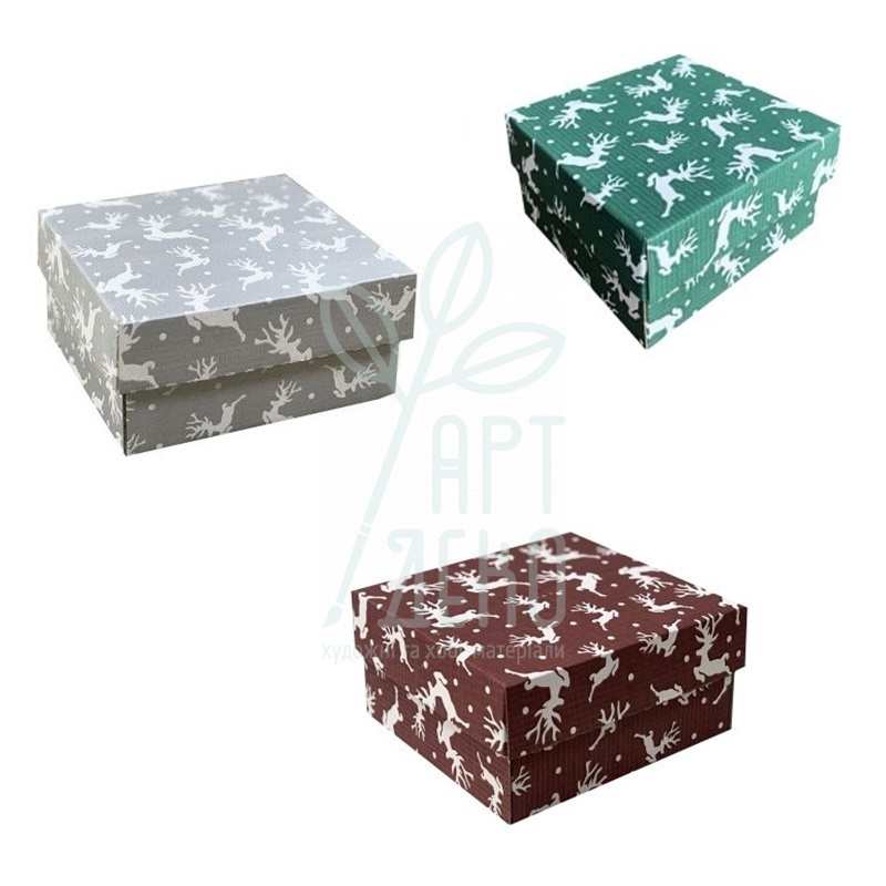 Коробка подарункова, гофрокартон "Олені", 14,5х14х7,2 см, Україна